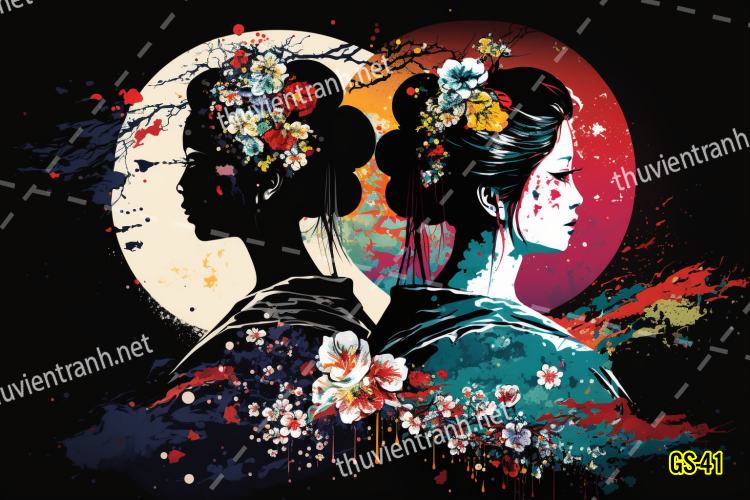 Tranh dán tường hoa cô gái Geisha Nhật Bản-GS-41 - Kết quả tìm kiếm tranh tường
